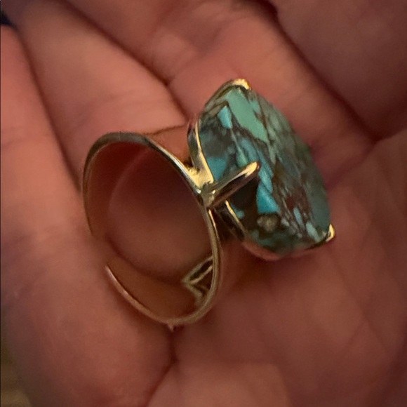 Turquoise Statement Ring in Blue-Green Gold Setting - Picture 2 of 4